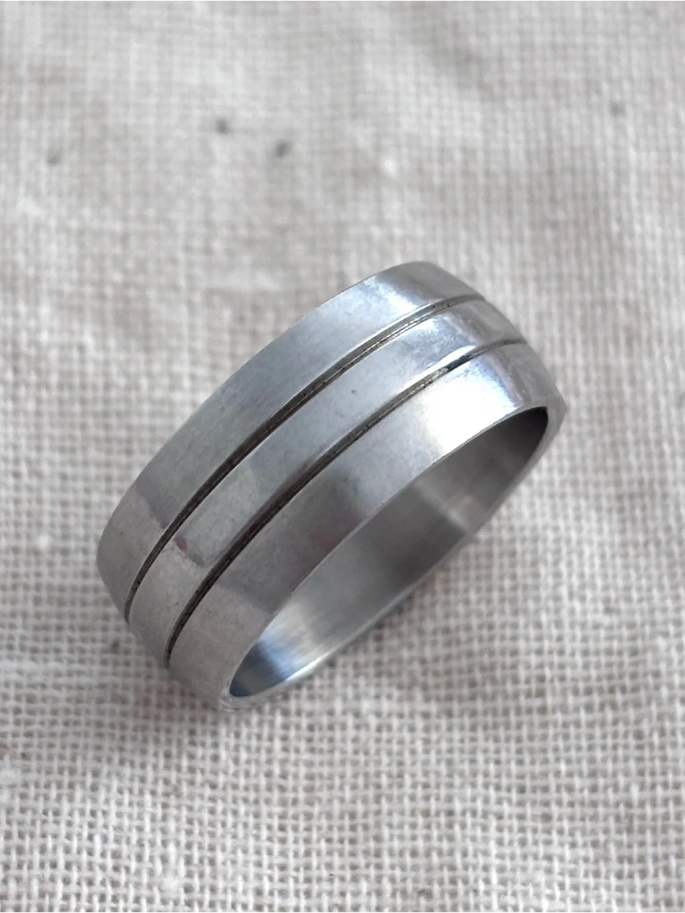 Metal Steel Silver Color Engraved Groove Band Ring
